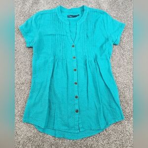 Women’s 100 % Organic Cotton prAna Button Up Shirt Size Small  Blue